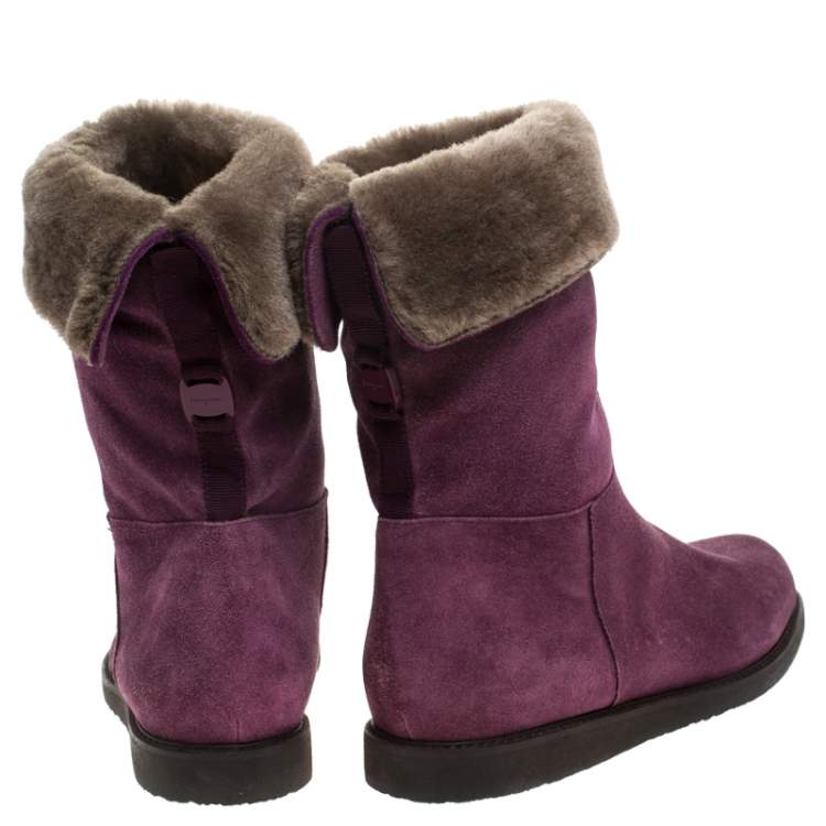 Pre Owned Salvatore Ferragamo Purple Suede And Shearling 'My Ease' Boots Size 37