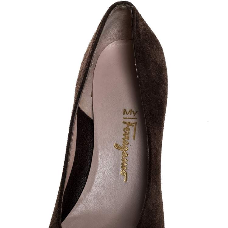 Pre Owned Salvatore Ferragamo Brown Suede Wedge Pumps Size 37.5