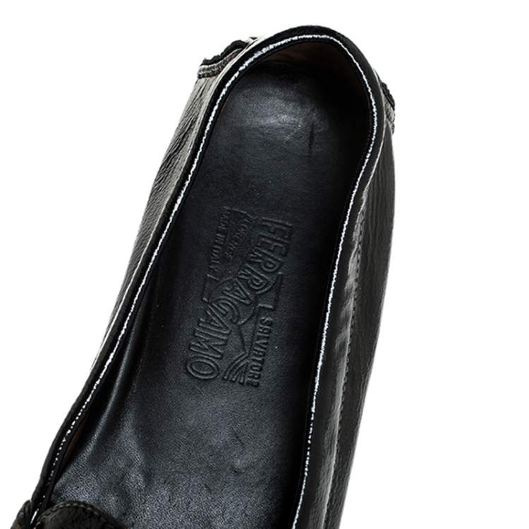 Pre Owned Salvatore Ferragamo Black Leather Gancio Bit Loafers Size 38.5