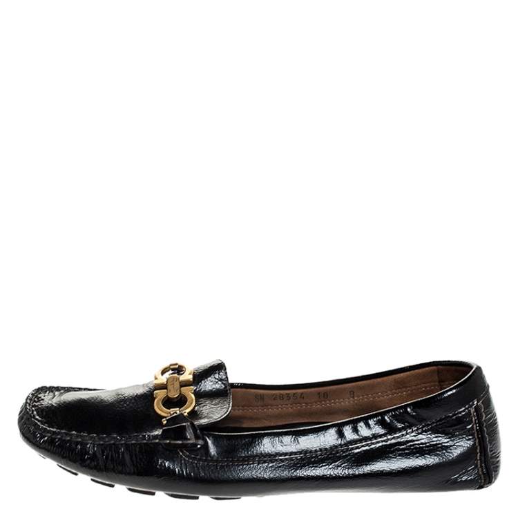 Pre Owned Salvatore Ferragamo Black Leather Gancio Bit Loafers Size 38.5