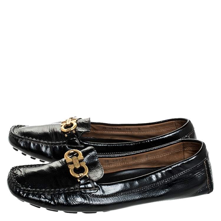 Pre Owned Salvatore Ferragamo Black Leather Gancio Bit Loafers Size 38.5