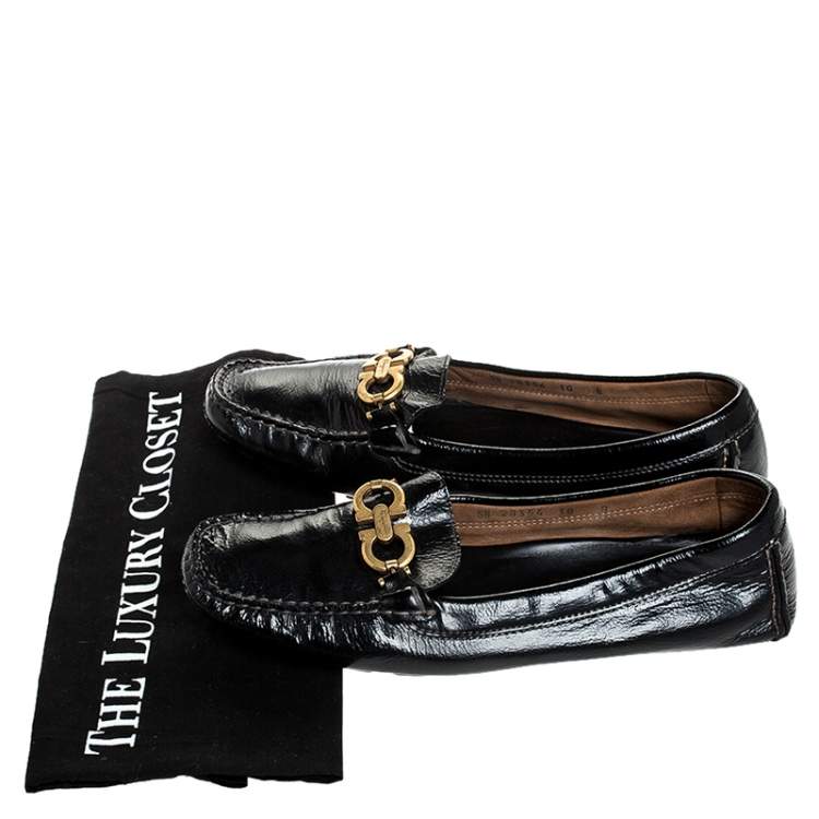 Pre Owned Salvatore Ferragamo Black Leather Gancio Bit Loafers Size 38.5