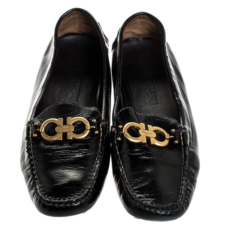 Pre Owned Salvatore Ferragamo Black Leather Gancio Bit Loafers Size 38.5
