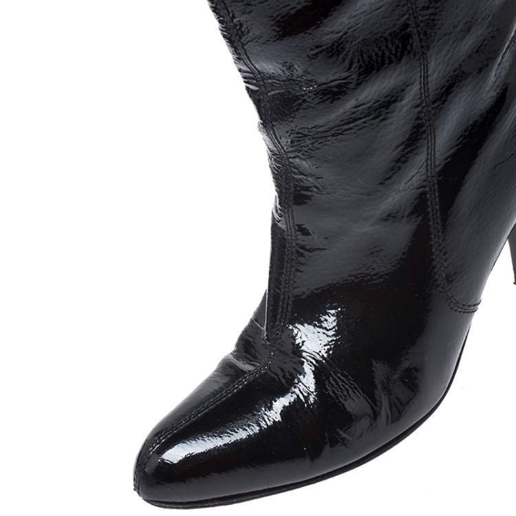 مملوكة مسبقًا Salvatore Ferragamo Black Patent Leather Knee Length Boots Size 38