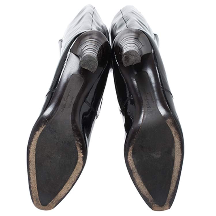 مملوكة مسبقًا Salvatore Ferragamo Black Patent Leather Knee Length Boots Size 38