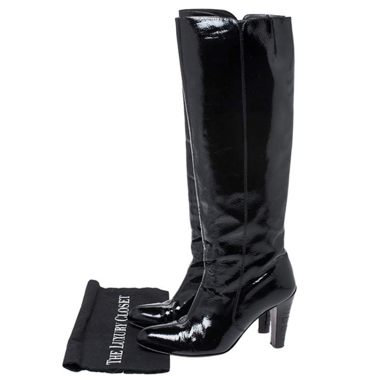 مملوكة مسبقًا Salvatore Ferragamo Black Patent Leather Knee Length Boots Size 38