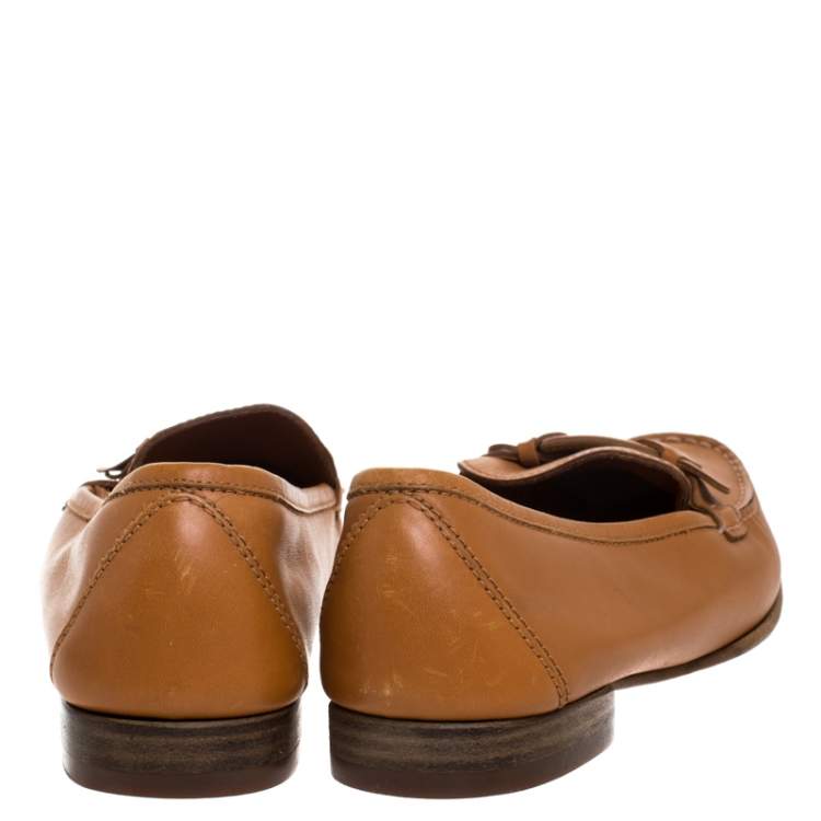 Pre Owned Salvatore Ferragamo Tan Leather Slip On Loafers Size 40