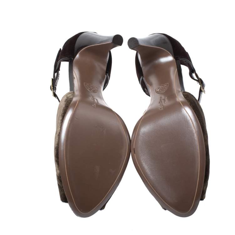 Pre Owned Salvatore Ferragamo Brown Cut Out Suede And Velvet Rarete Ankle Strap Sandals Size 41
