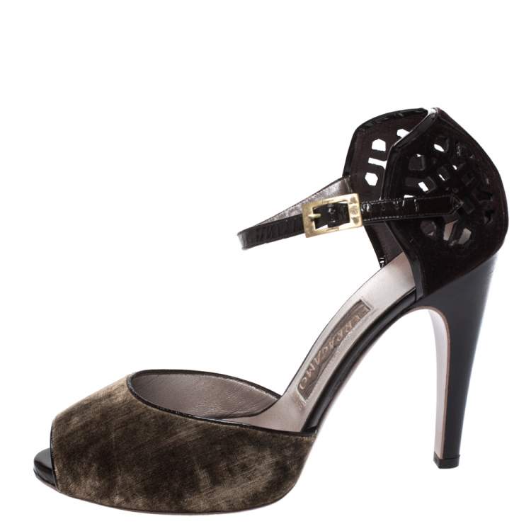 Pre Owned Salvatore Ferragamo Brown Cut Out Suede And Velvet Rarete Ankle Strap Sandals Size 41