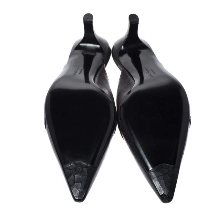 Pre Owned Salvatore Ferragamo Black Leather Donata Pointed Toe Mule Sandals Size 38.5