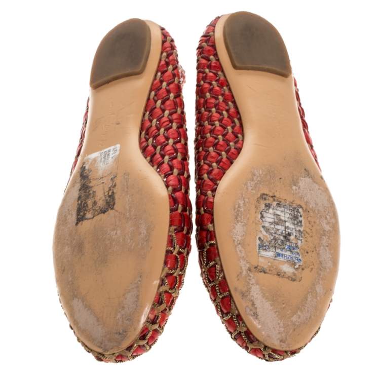 Pre Owned Salvatore Ferragamo Wooven Leather Eracla Ballet Flats Size 37