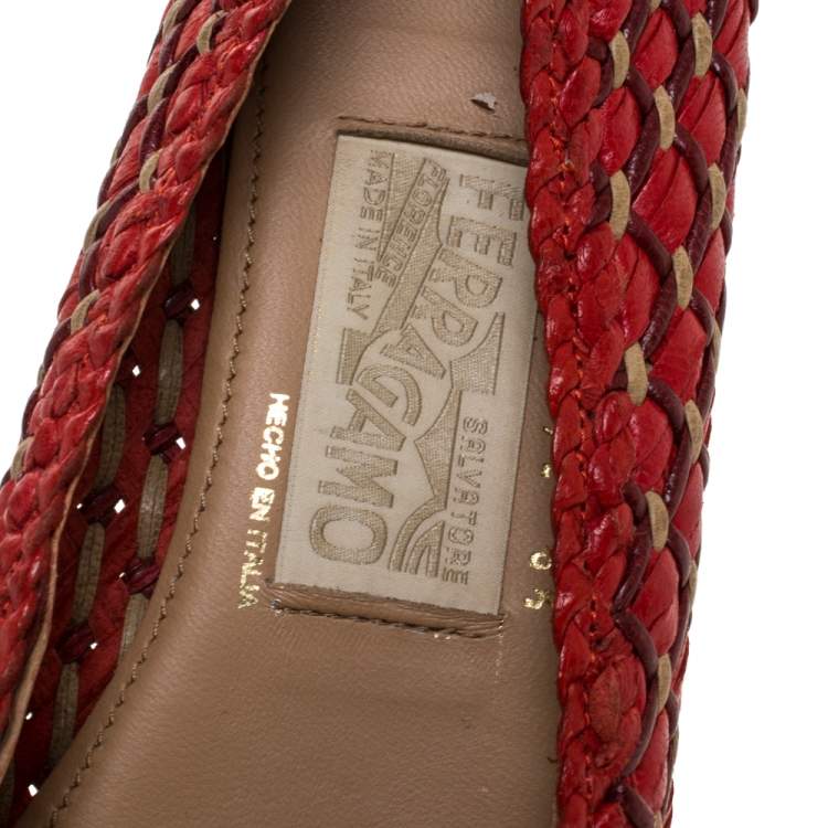 Pre Owned Salvatore Ferragamo Wooven Leather Eracla Ballet Flats Size 37