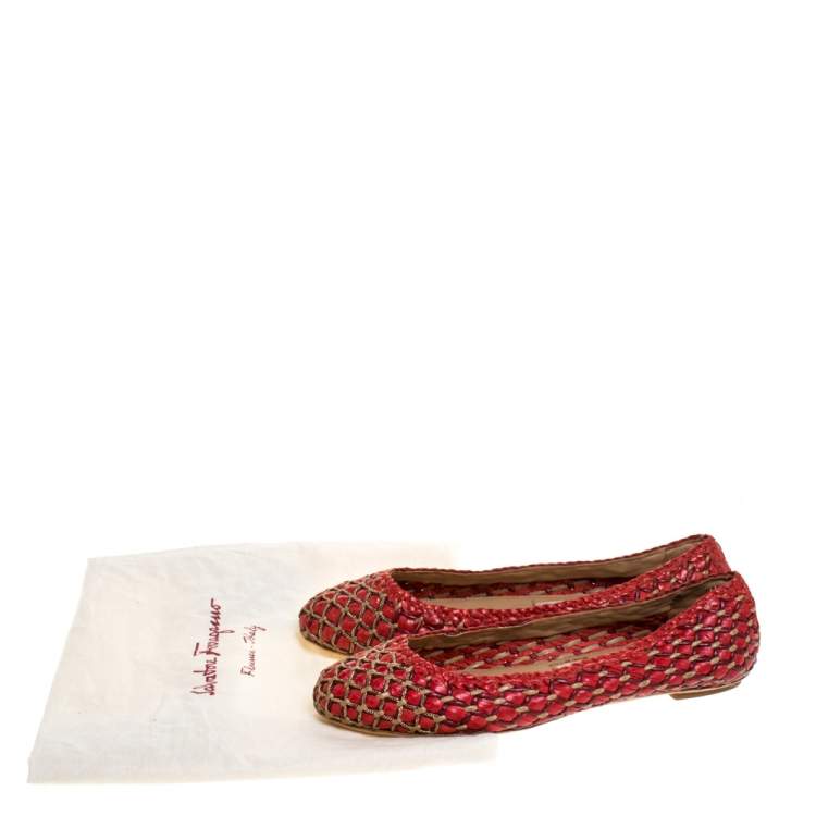 Pre Owned Salvatore Ferragamo Wooven Leather Eracla Ballet Flats Size 37