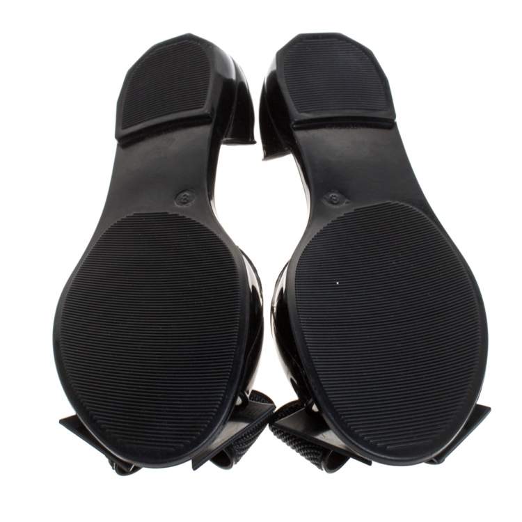 Pre Owned Salvatore Ferragamo Black Jelly Barbados Bow Flats Size 38.5