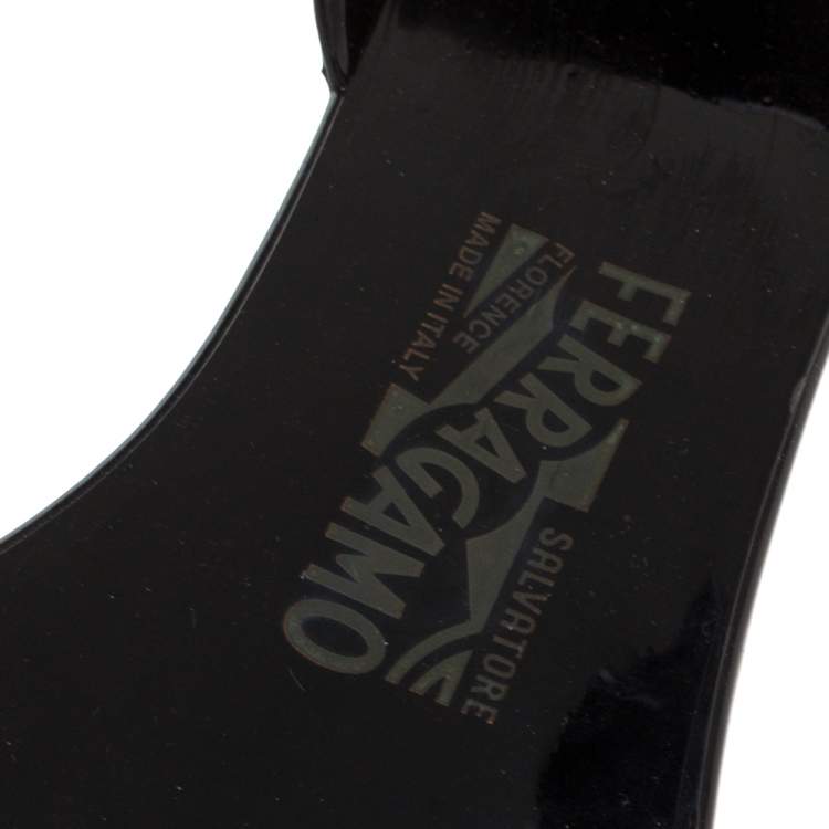 Pre Owned Salvatore Ferragamo Black Jelly Barbados Bow Flats Size 38.5
