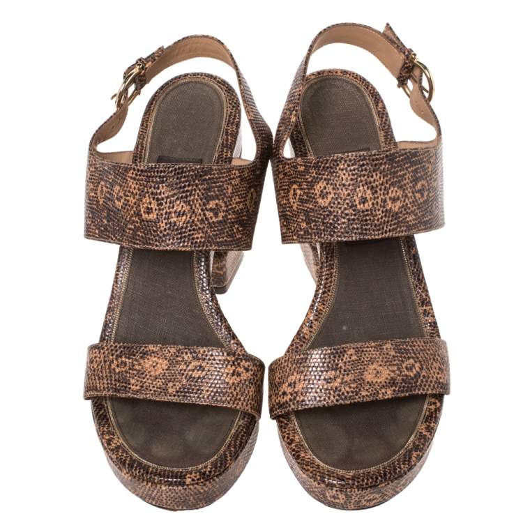 Pre Owned Salvatore Ferragamo Black/Peach Snakeskin Embossed Leather Madrina Platform Sandals Size 39
