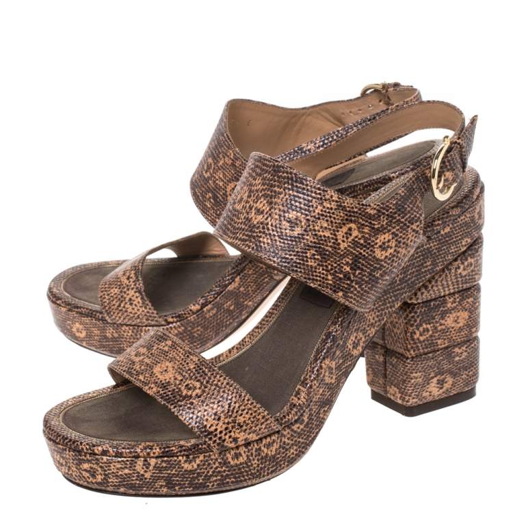 Pre Owned Salvatore Ferragamo Black/Peach Snakeskin Embossed Leather Madrina Platform Sandals Size 39