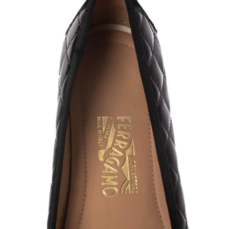 Pre Owned Salvatore Ferragamo Black Quilted Patent And Leather Rufina Sneaker Ballet Flats Size 39.5