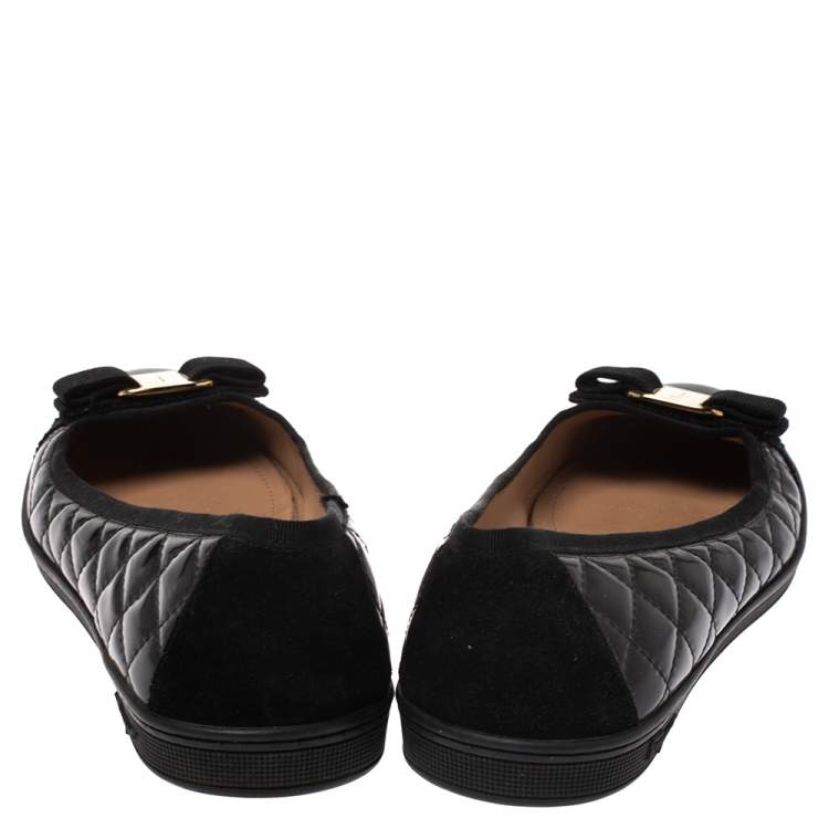 Pre Owned Salvatore Ferragamo Black Quilted Patent And Leather Rufina Sneaker Ballet Flats Size 39.5