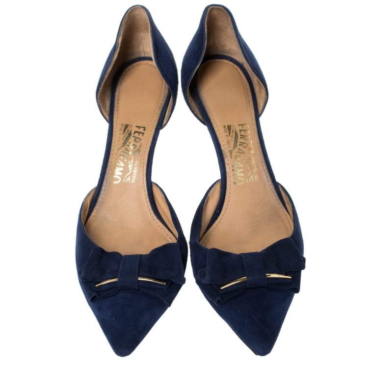 Pre Owned Salvatore Ferragamo Blue Suede Rietta Bow D'orsay Pointed Toe Sandals Size 39.5