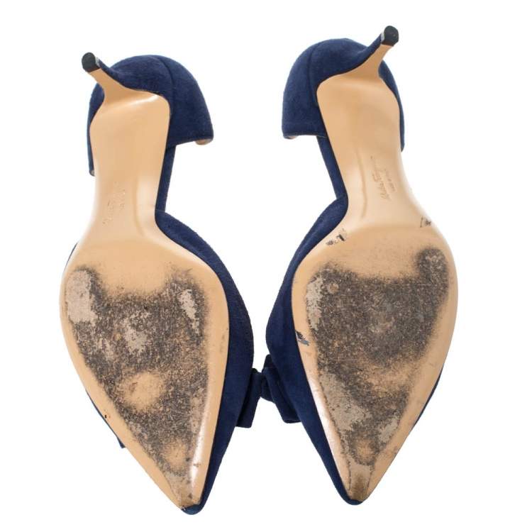 Pre Owned Salvatore Ferragamo Blue Suede Rietta Bow D'orsay Pointed Toe Sandals Size 39.5