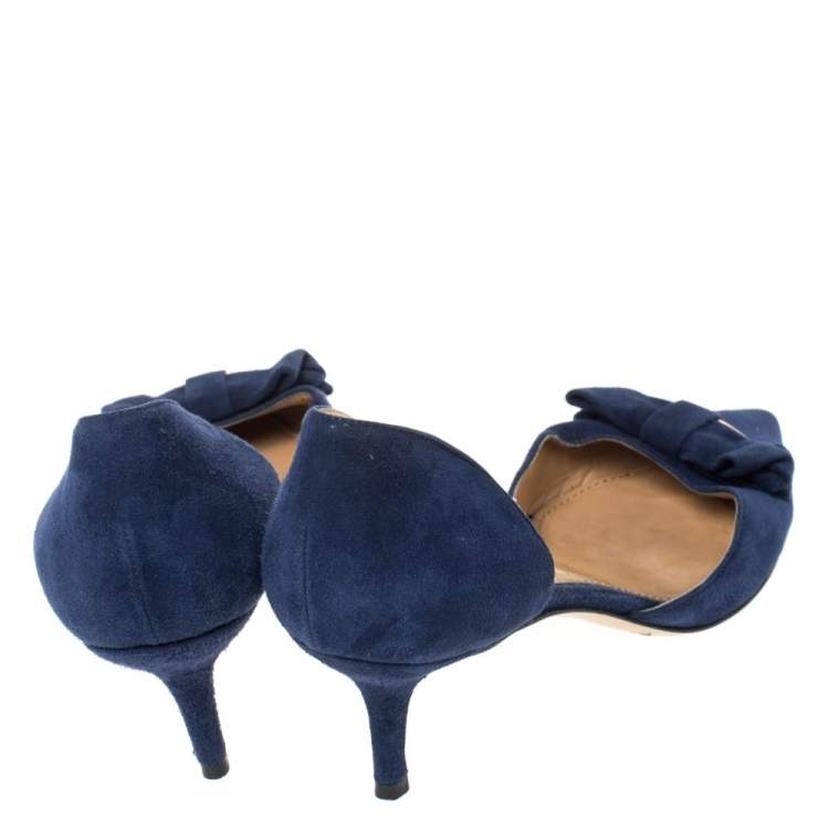 Pre Owned Salvatore Ferragamo Blue Suede Rietta Bow D'orsay Pointed Toe Sandals Size 39.5