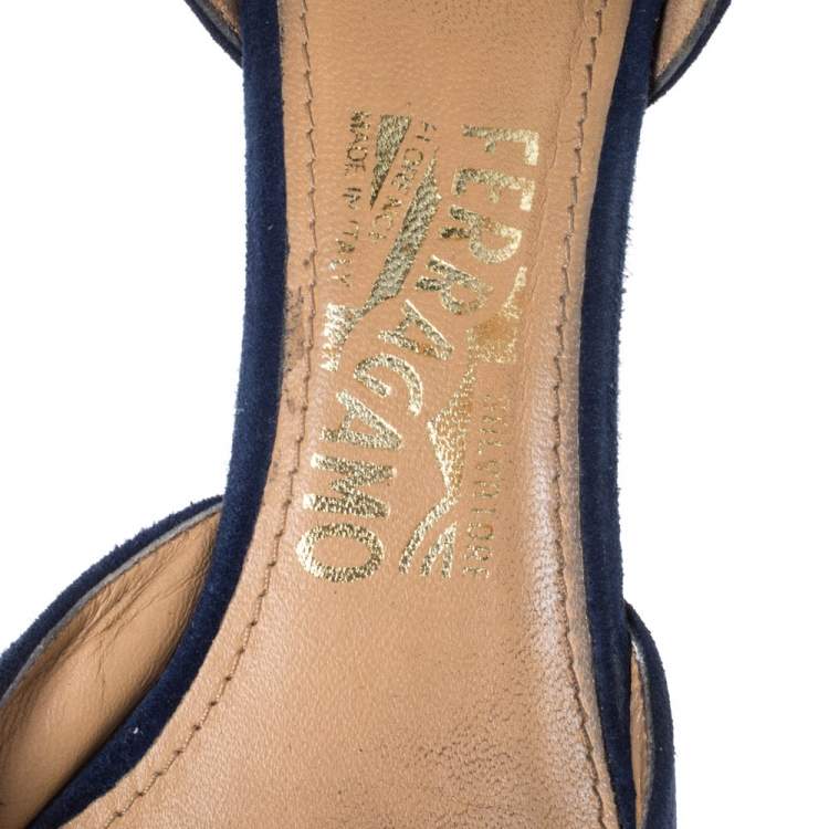 Pre Owned Salvatore Ferragamo Blue Suede Rietta Bow D'orsay Pointed Toe Sandals Size 39.5