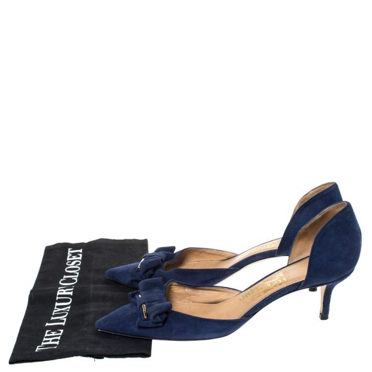 Pre Owned Salvatore Ferragamo Blue Suede Rietta Bow D'orsay Pointed Toe Sandals Size 39.5