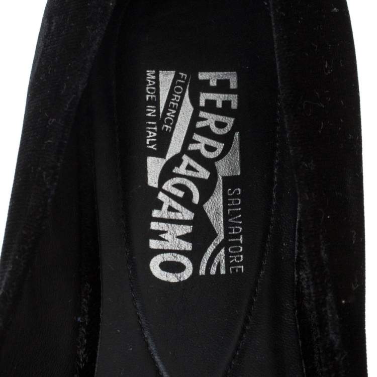 Pre Owned Salvatore Ferragamo Black Velvet Varina Studded Bow Ballet Flats Size 40