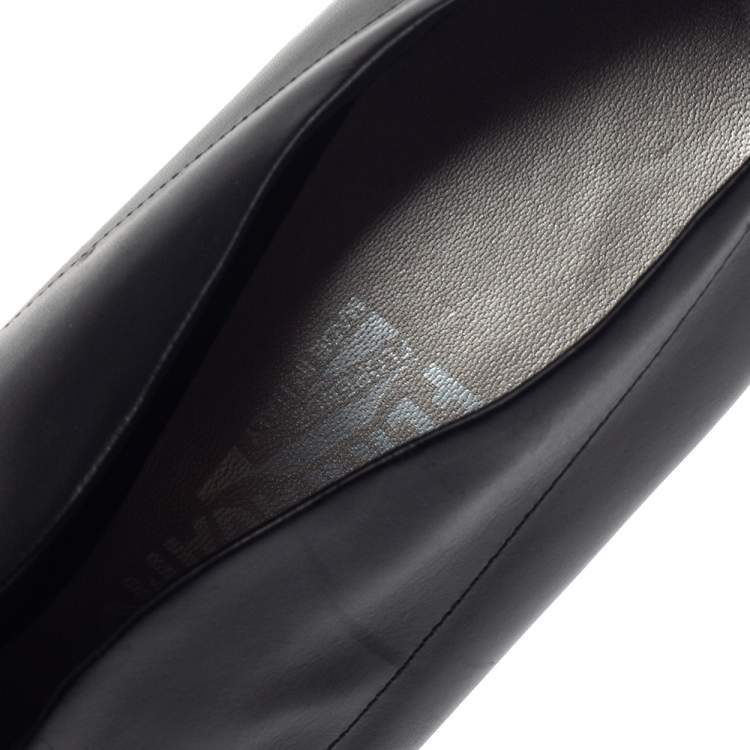 Pre Owned Salvatore Ferragamo Black Leather And Patent Nasya Platform Booties Size 38.5