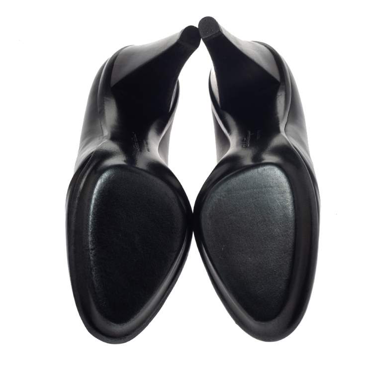 Pre Owned Salvatore Ferragamo Black Leather And Patent Nasya Platform Booties Size 38.5