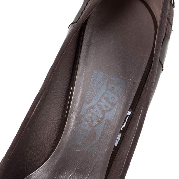 Pre Owned Salvatore Ferragamo Geometric Patchwork Noble Pumps Size 38.5