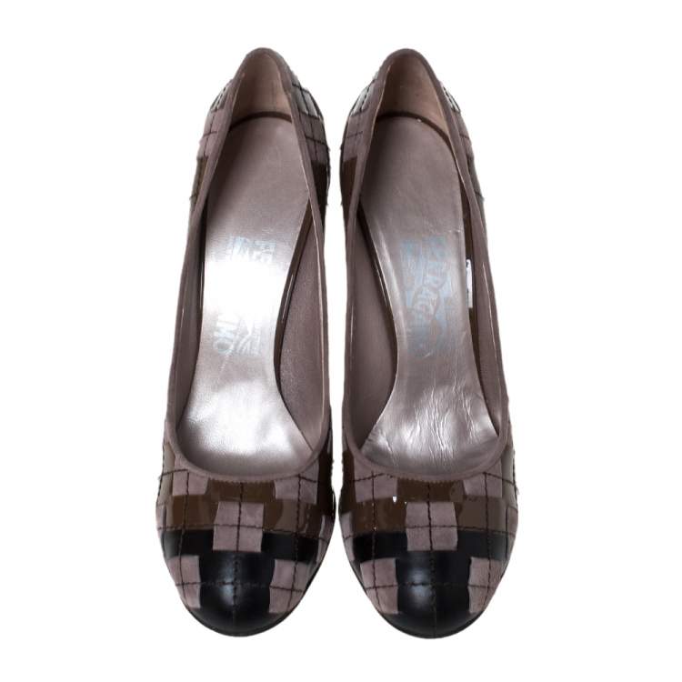Pre Owned Salvatore Ferragamo Geometric Patchwork Noble Pumps Size 38.5