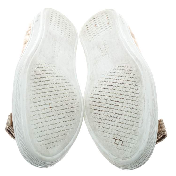 Pre Owned Salvatore Ferragamo Metallic Gold Quilted Leather Rufina Vara Bow Ballet Flats Size 38