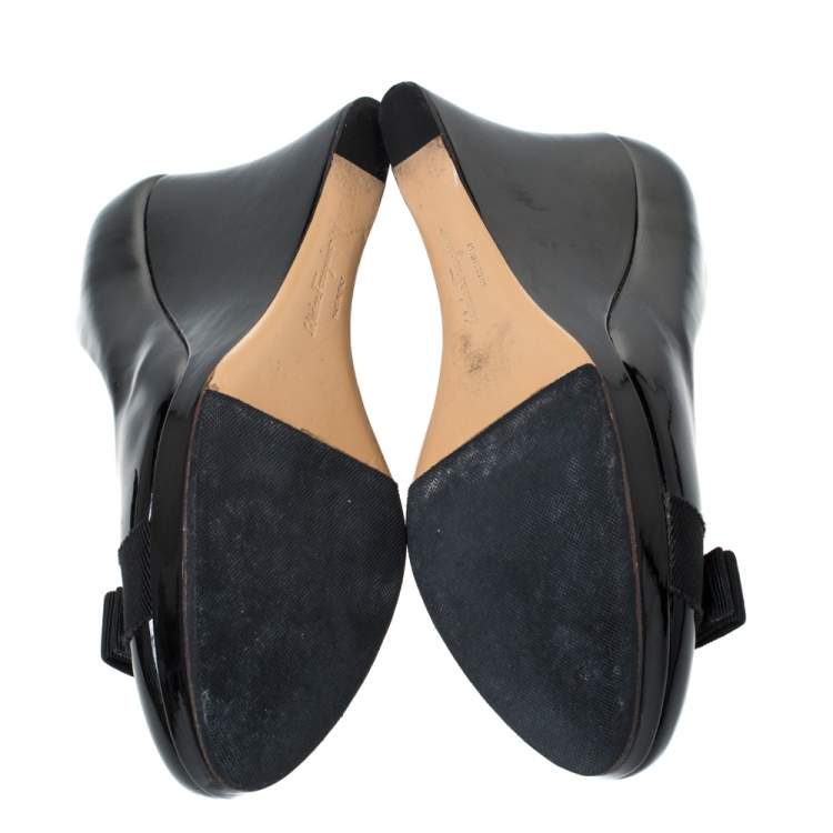 Pre Owned Salvatore Ferragamo Black Patent Leather Tosca Wedge Platform Pumps Size 40