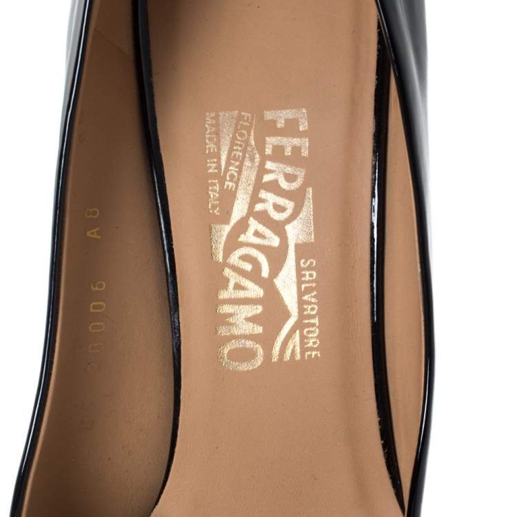 Pre Owned Salvatore Ferragamo Black Patent Leather Tosca Wedge Platform Pumps Size 40