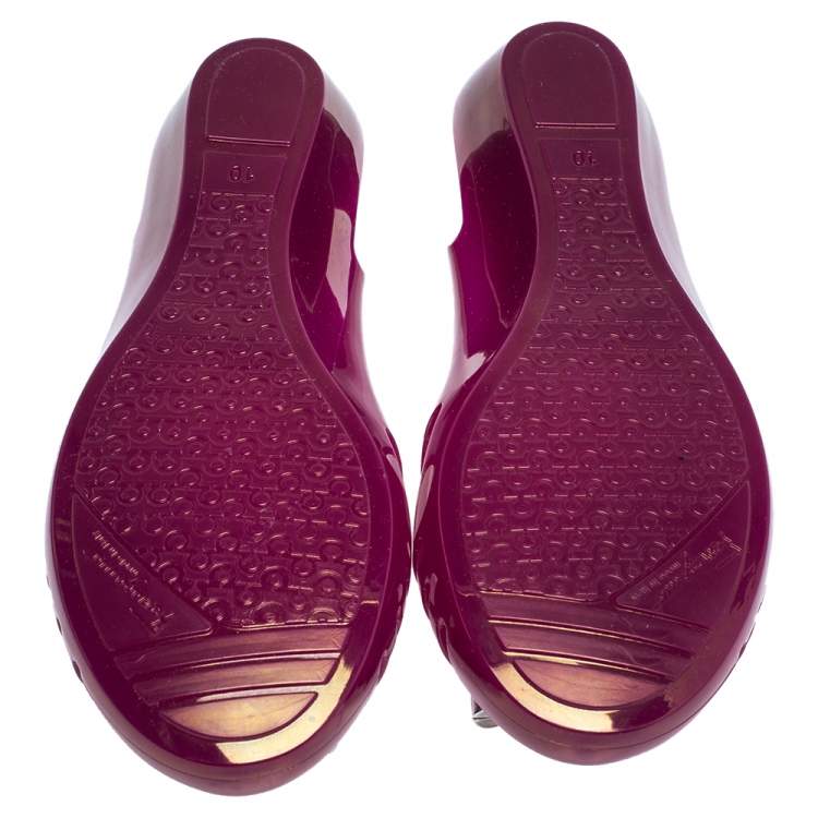 Pre Owned Salvatore Ferragamo Purple Jelly Cut Out Flats Size 40.5