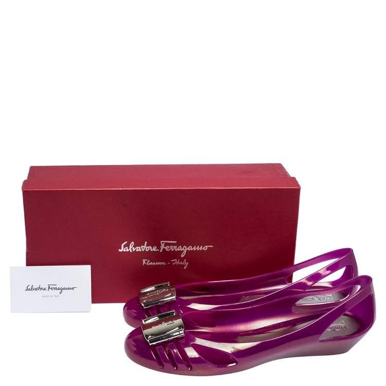 Pre Owned Salvatore Ferragamo Purple Jelly Cut Out Flats Size 40.5