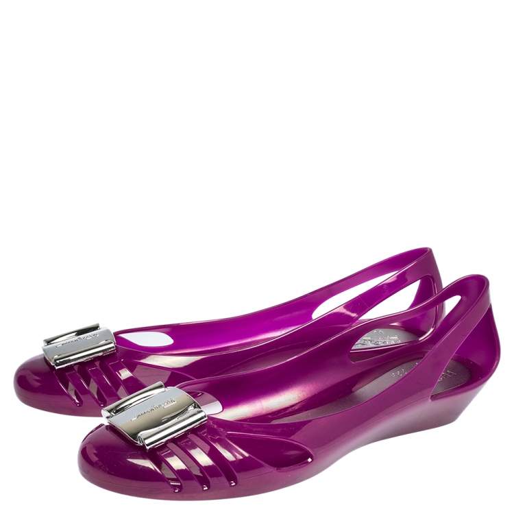 Pre Owned Salvatore Ferragamo Purple Jelly Cut Out Flats Size 40.5