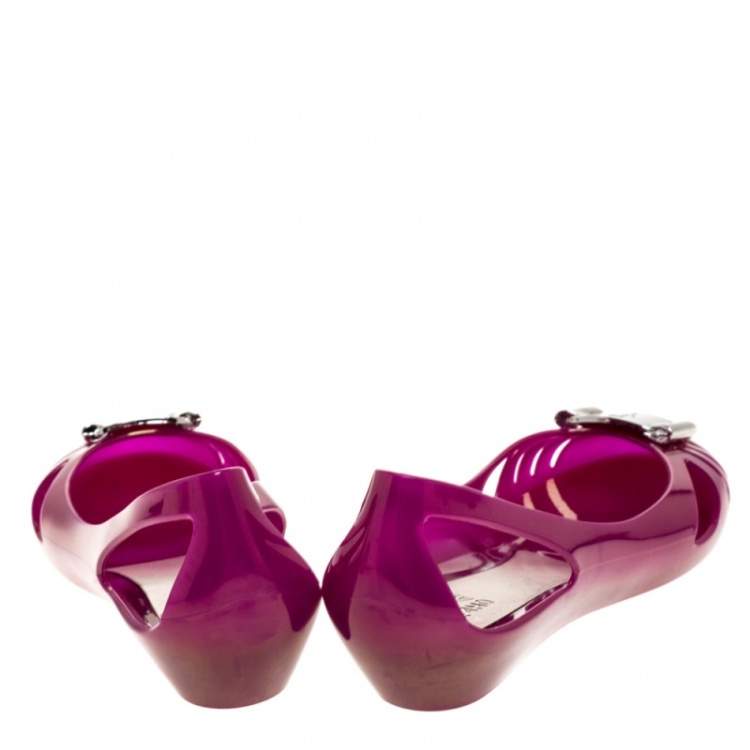Pre Owned Salvatore Ferragamo Purple Jelly Cut Out Flats Size 40.5