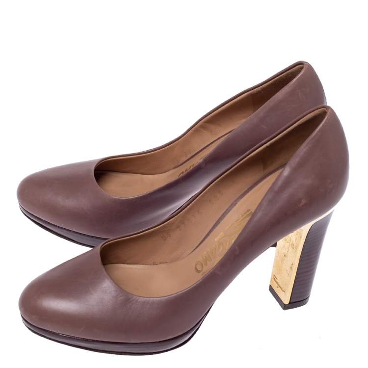 Pre Owned Salvatore Ferragamo Brown Leather Platform Pumps Size 35.5 