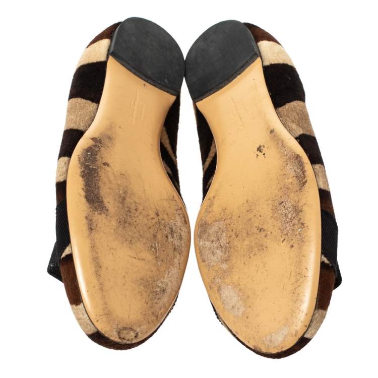 Pre Owned Salvatore Ferragamo Multicolor Calf Hair Varina Bow Ballet Flats Size 38.5