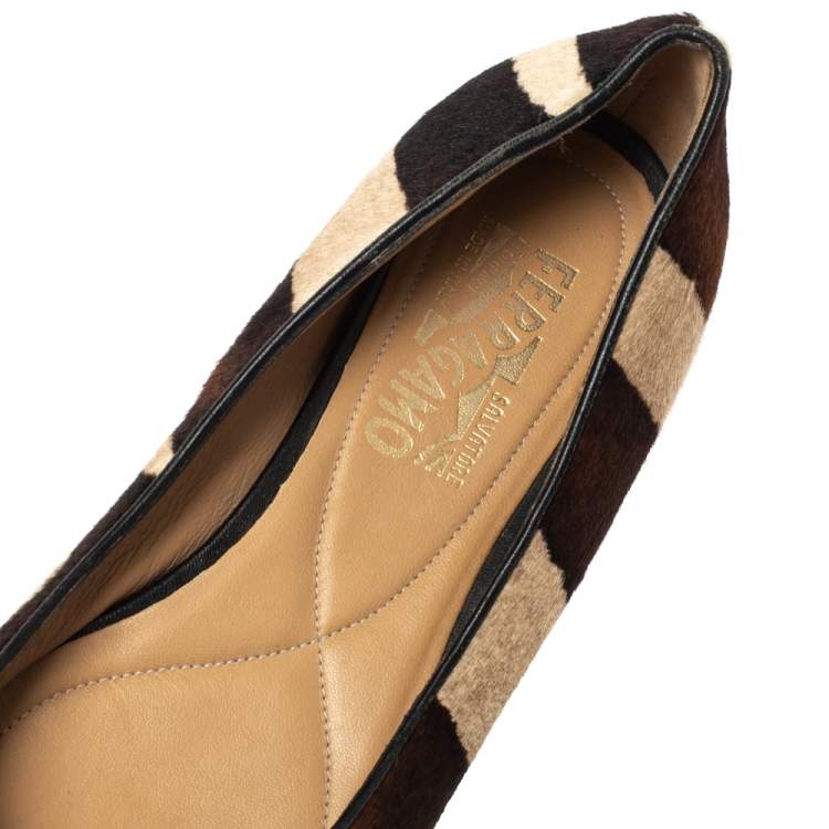 Pre Owned Salvatore Ferragamo Multicolor Calf Hair Varina Bow Ballet Flats Size 38.5