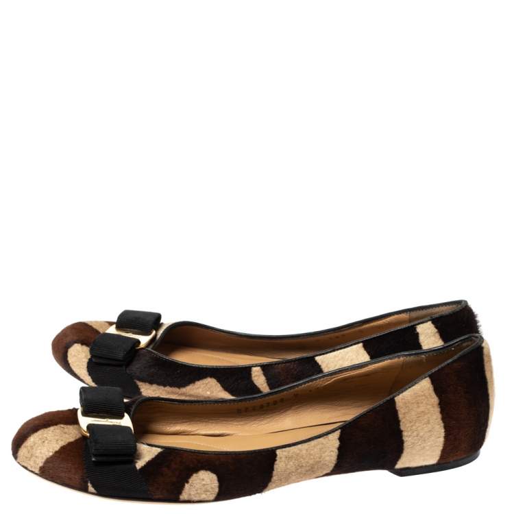 Pre Owned Salvatore Ferragamo Multicolor Calf Hair Varina Bow Ballet Flats Size 38.5