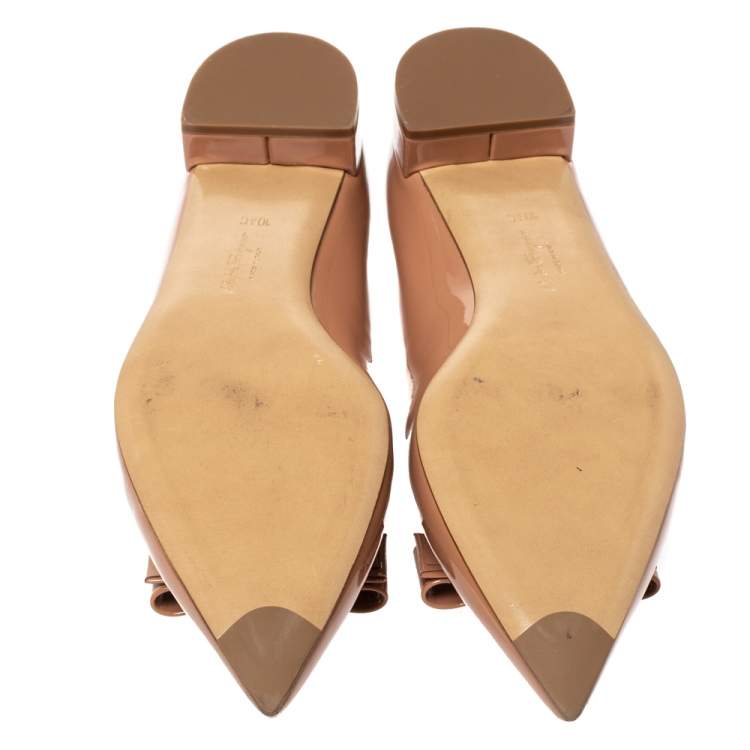 Pre Owned Salvatore Ferragamo Peach Patent Leather Alice Point Toe Ballet Flats Size 41