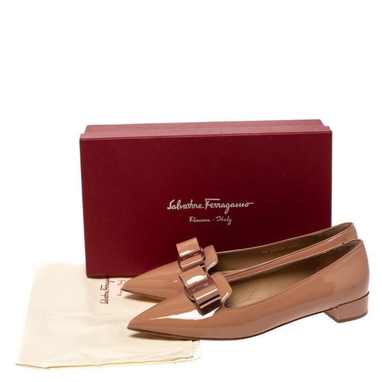 Pre Owned Salvatore Ferragamo Peach Patent Leather Alice Point Toe Ballet Flats Size 41