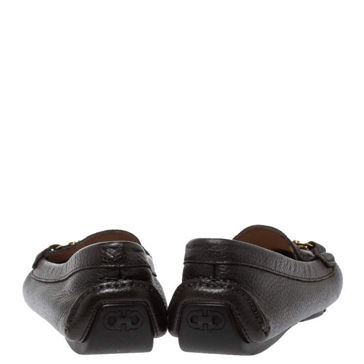 Pre Owned Salvatore Ferragamo Black Leather Gancini Bit Loafers Size 37.5