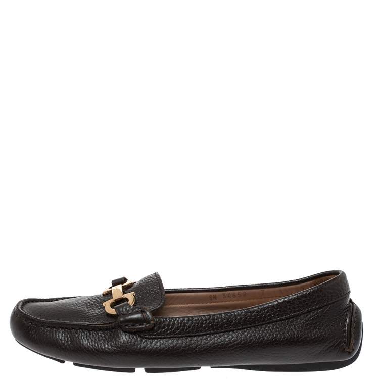 Pre Owned Salvatore Ferragamo Black Leather Gancini Bit Loafers Size 37.5