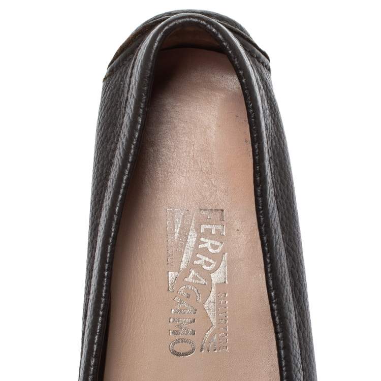 Pre Owned Salvatore Ferragamo Black Leather Gancini Bit Loafers Size 37.5