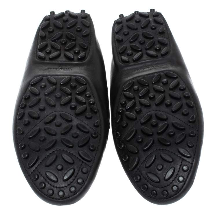 Pre Owned Salvatore Ferragamo Black Leather Gancio Lock Slip On Loafers Size 40.5 